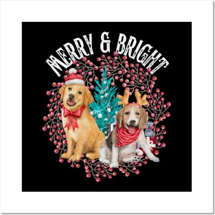 Christmas Beagle and Golden Retriever Posters and Art